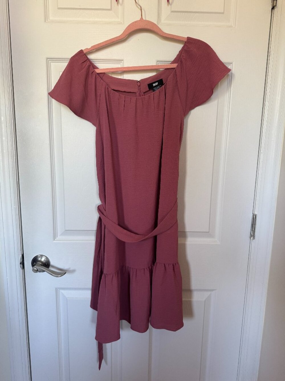 DKNY Pink Flutter Belted Dress Size 12